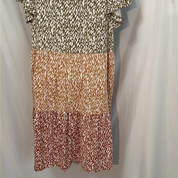 mts Womens Green Rust Burgandy V-Neck Swing Dress Size Medium - Picture 5 of 7